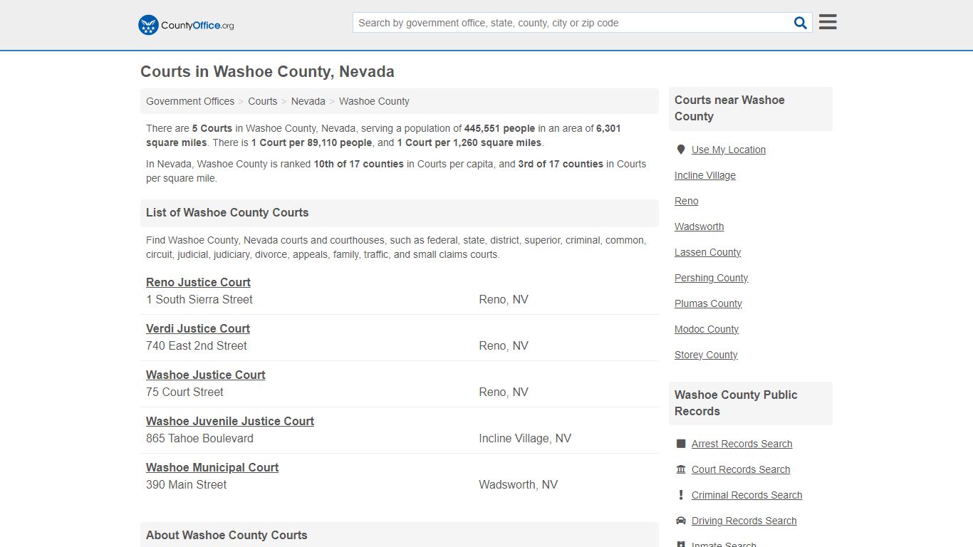 Courts - Washoe County, NV (Court Records & Calendars)